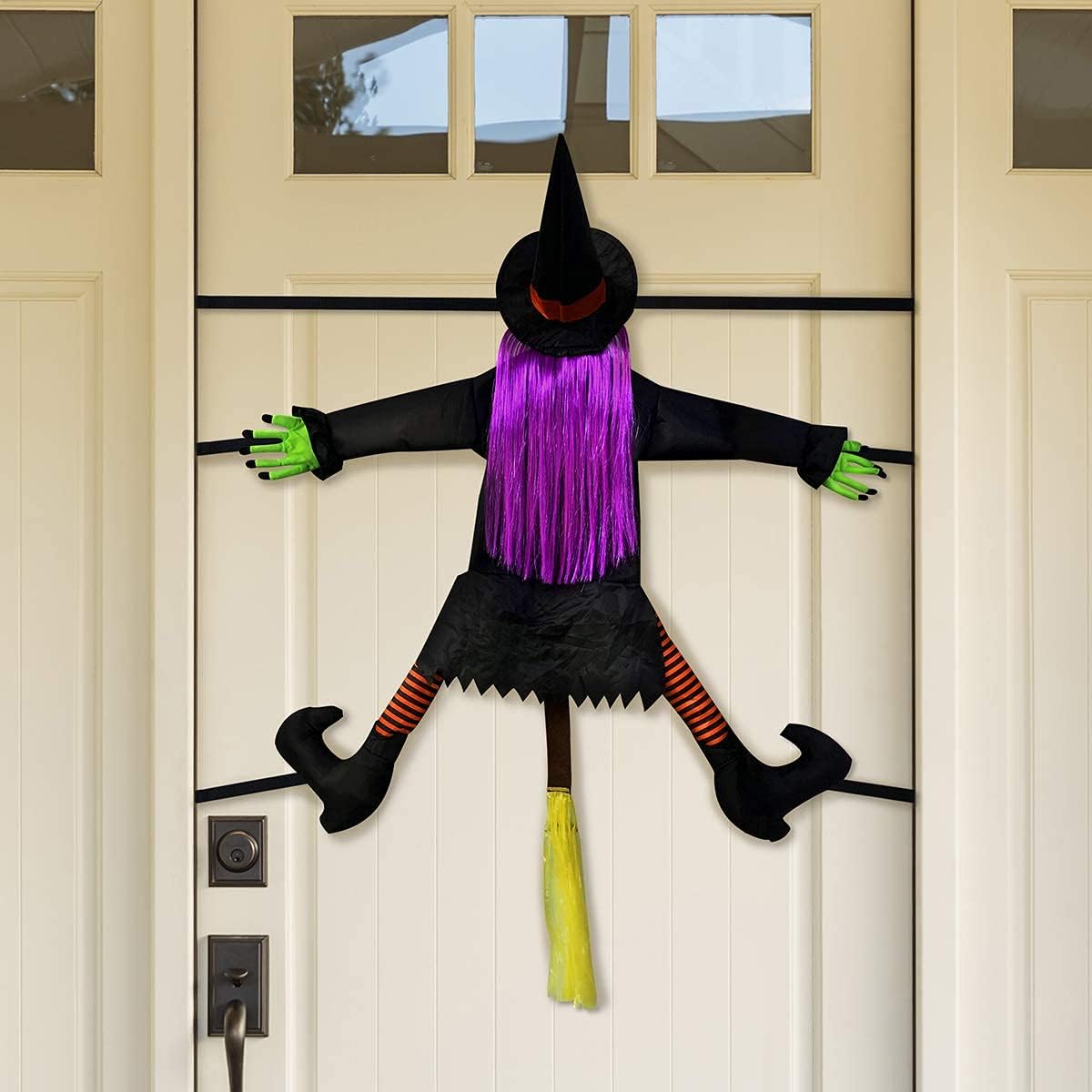 (53.5 Inch Tall) Life Size Witch Crashing Into Tree Door Column Outdoor Halloween Decoration, Funny Halloween Witch Ornaments Decor