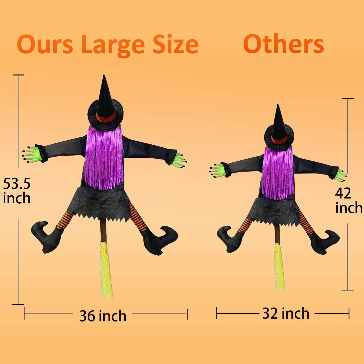 (53.5 Inch Tall) Life Size Witch Crashing Into Tree Door Column Outdoor Halloween Decoration, Funny Halloween Witch Ornaments Decor
