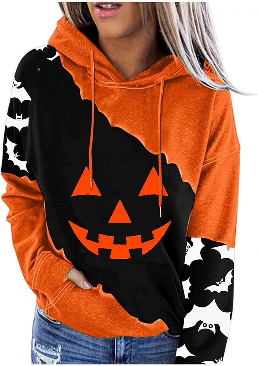 ADHOWBEW Womens Halloween Sweatshirts 2023 Long Sleeve Pumpkin Oversized Cute Y2k Sweaters Pullover