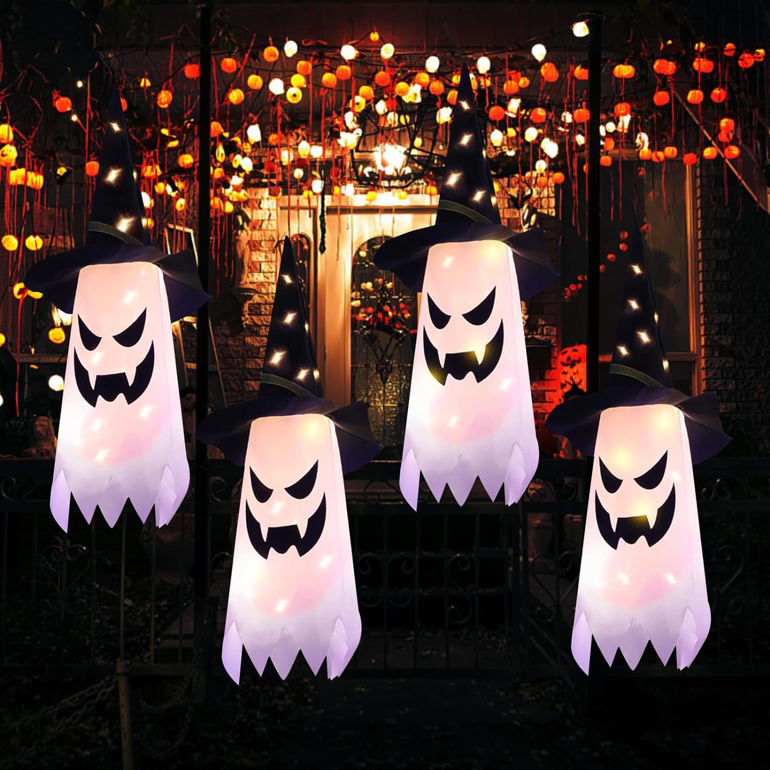 Arperles Halloween Decorations Outdoor Halloween Decor Hanging Outdoor String Lights Glowing Ghost Witch Hat Halloween Decorations Indoor Ornaments Halloween Lights for Home Tree Garden Yard (4Pcs) Arperles Halloween Decorations Outdoor Halloween Decor Hanging Outdoor String Lights Glowing Ghost Witch Hat Halloween Decorations Indoor Ornaments Halloween Lights for Home Tree Garden Yard (4Pcs)