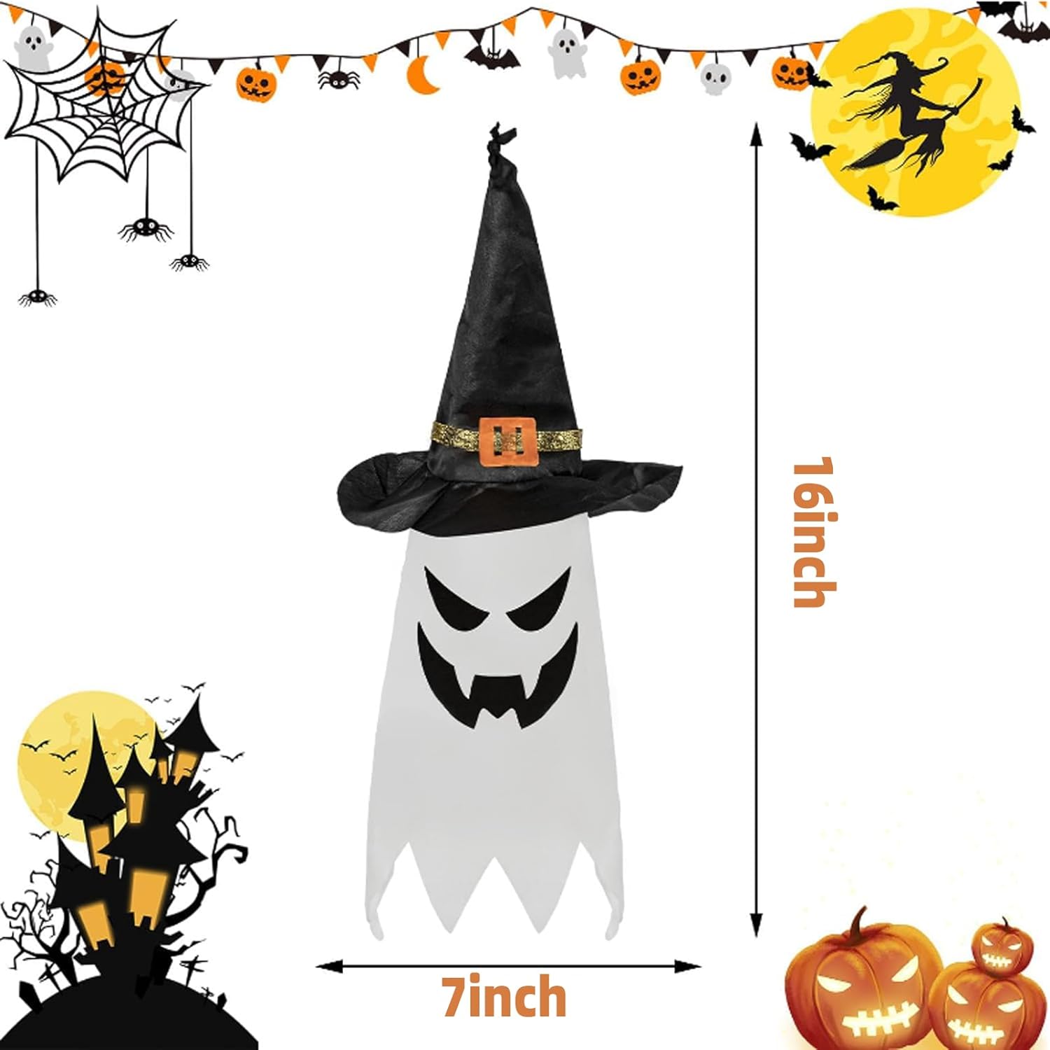 Halloween Decorations, 6PCS Hanging Halloween Lighted Glowing Ghost Witch Hat Halloween Decorations Indoor Outdoor Ornaments Halloween Decor for Halloween Party Tree Home Outdoor Yard Garden (6pcs)