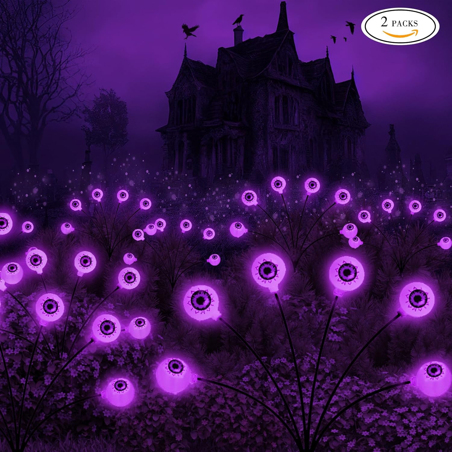 Halloween Decorations Outdoor Solar Scary Eyeball Lights,2PACKS 12LED Green Eyeball Swaying Firefly Lights,Waterproof Solar Halloween Path Lights for Yard/Garden/Lawn/Party Decor,Green