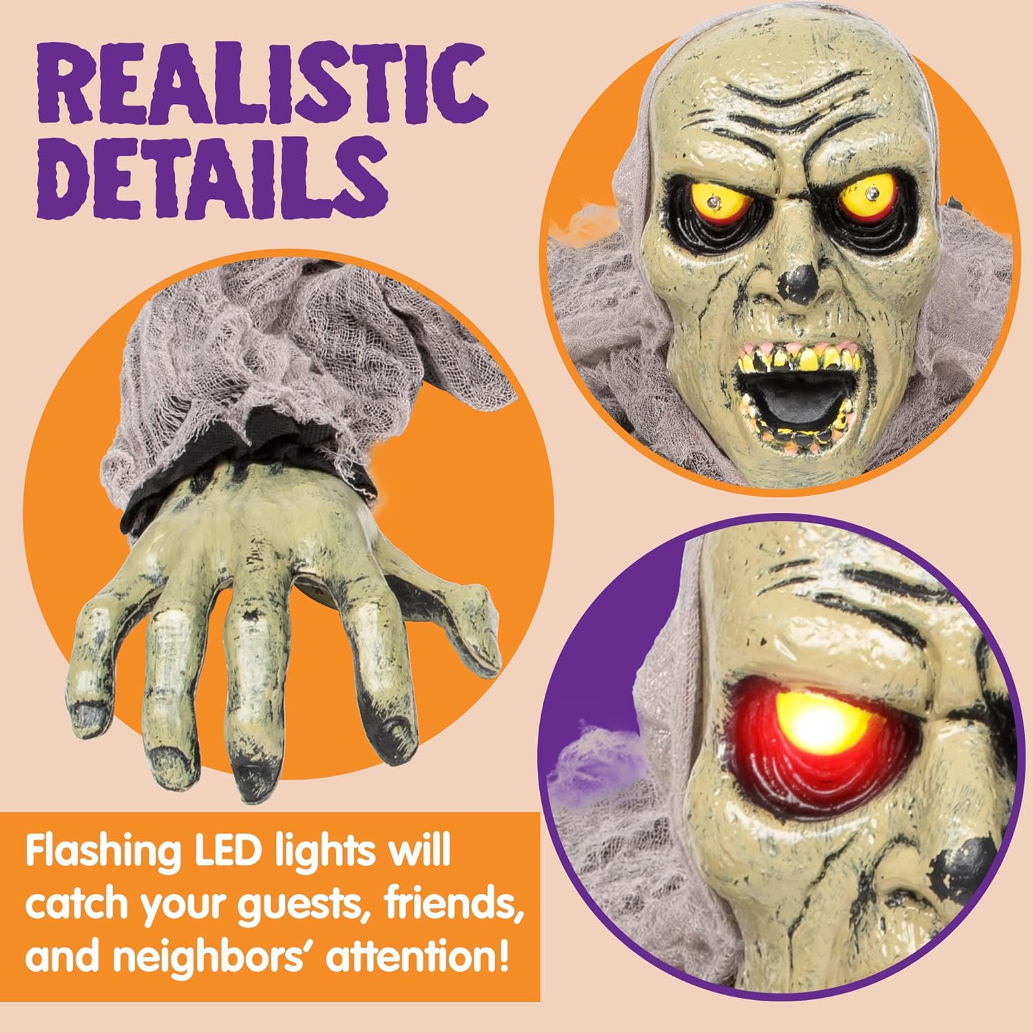JOYIN Halloween Décor Groundbreaker Zombie with Sound and Flashing Eyes for Halloween Yard Garden Outdoor Indoor Decorations