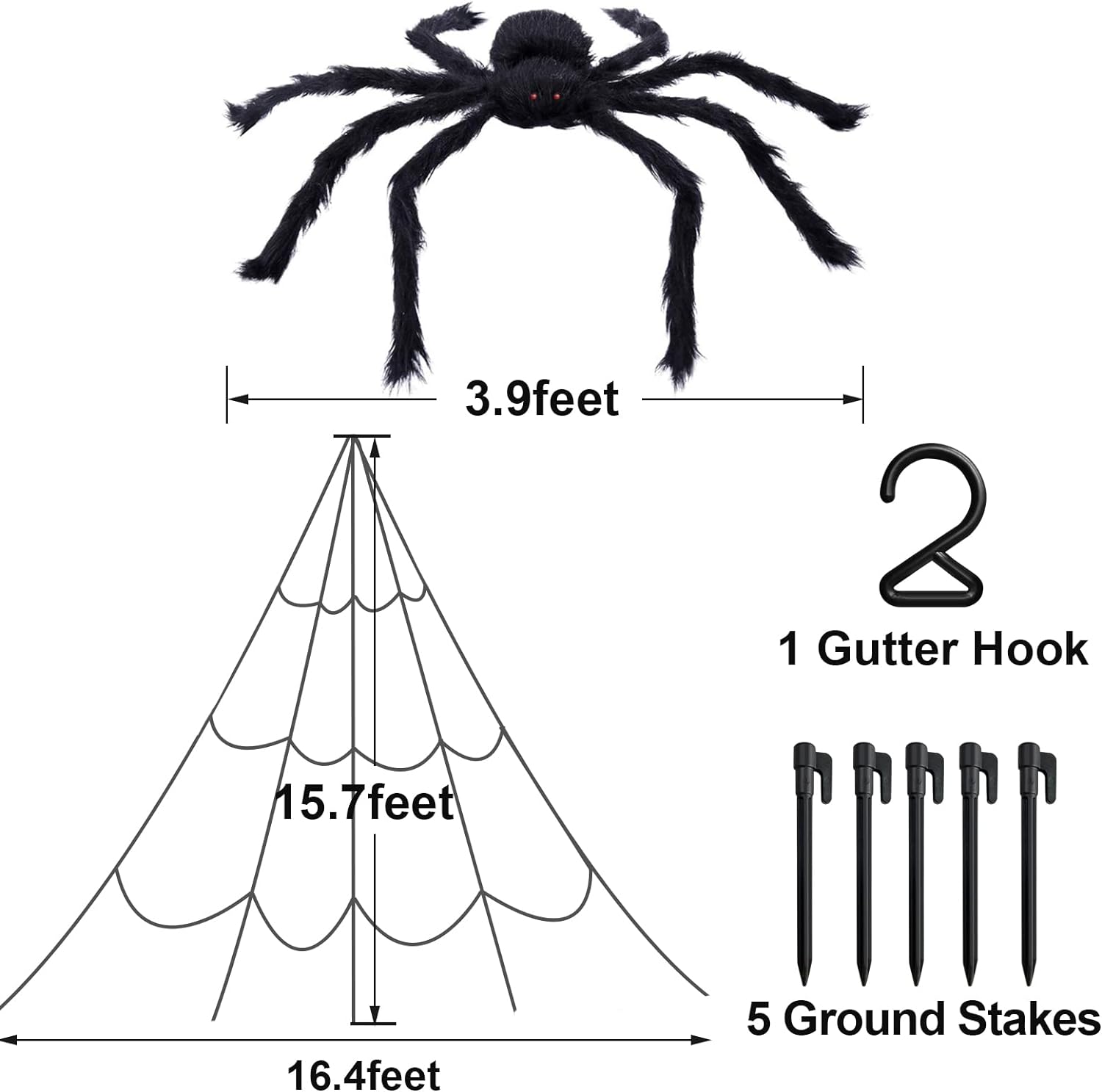 KUCHEY Halloween Decorations Outdoor 200 Triangular Spider Web + 47 Giant Fake Spiders, Halloween Decor Indoor Clearance for Home Outside Yard Costumes Party Haunted House Garden Lawn