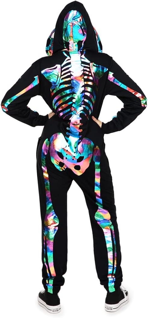 Tipsy Elves Halloween Skeleton Costume for Women - Comfy Easy Adult Onesie Jumpsuit - Front and Back Print with Zip Up Mask Tipsy Elves Halloween Skeleton Costume for Women - Comfy Easy Adult Onesie Jumpsuit - Front and Back Print with Zip Up Mask