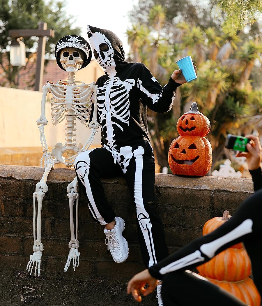 Tipsy Elves Halloween Skeleton Costume for Women - Comfy Easy Adult Onesie Jumpsuit - Front and Back Print with Zip Up Mask Tipsy Elves Halloween Skeleton Costume for Women - Comfy Easy Adult Onesie Jumpsuit - Front and Back Print with Zip Up Mask