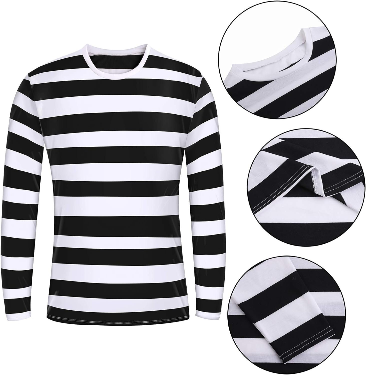 URATOT Halloween Robber Costume Set, Include Striped Long Sleeve T-Shirt Knit Cap Gloves Canvas Bags and Eye Mask