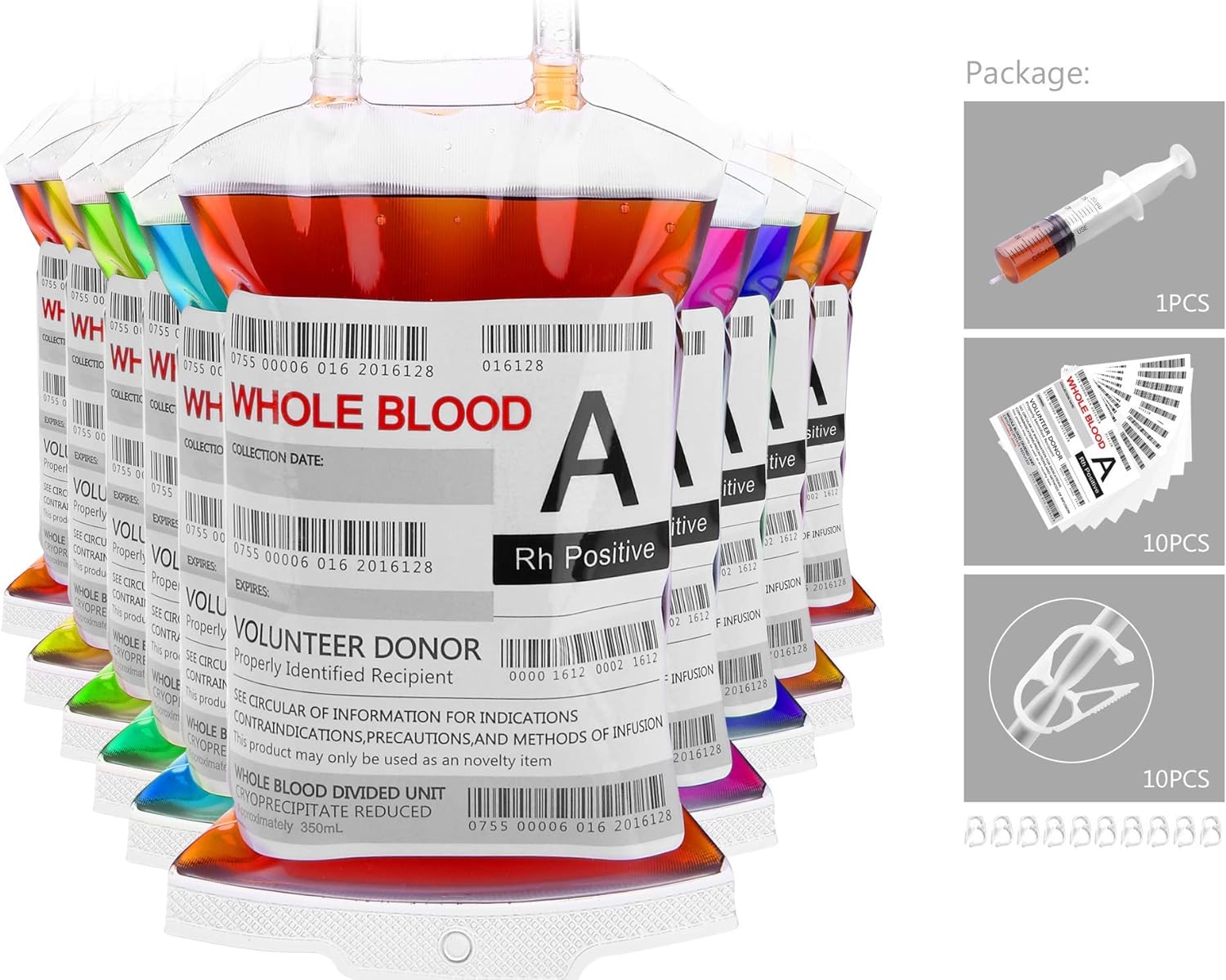 WYNK Blood Bags for Drinks, 10 IV Bags for Halloween Party Decoration, Reusable Drink Pouch for Live Blood of Theme Parties, Masquerade,Vampire,Zombie,Nurse Graduation Party Props