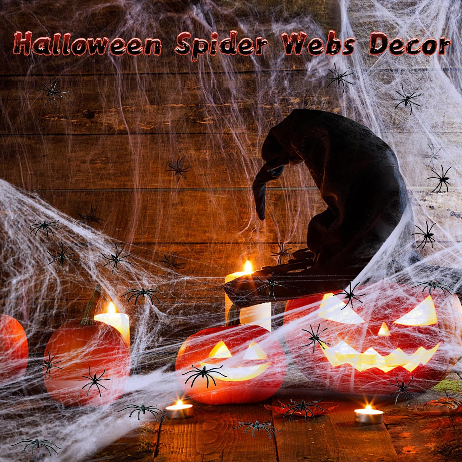 Xgunion Halloween Decorations 1200 Sqft Spider Webs Decorations Halloween Spider Web with 100 Extra Fake Spiders Super Stretchy Spider Webs for Halloween Decor Indoor and Outdoor Party Supplies