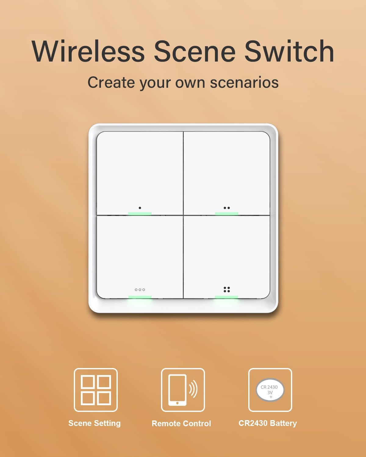 HIMOJO Wireless Scene Switch,Zigbee Smart Light Switch,Free installation Remote Control Switch,Zigbee Tuya Connection,4Way Sticky Panel, Smart Wall Switch, Wireless Button for Smart Home Devices