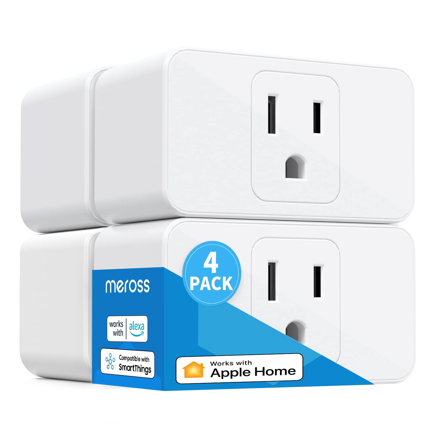 Meross Smart Plug Mini Support Apple HomeKit, Siri, Alexa, App Control, Timer, 15A  Reliable WiFi Outlet, No Hub Needed, 2.4G WiFi Only, 4 Pack
