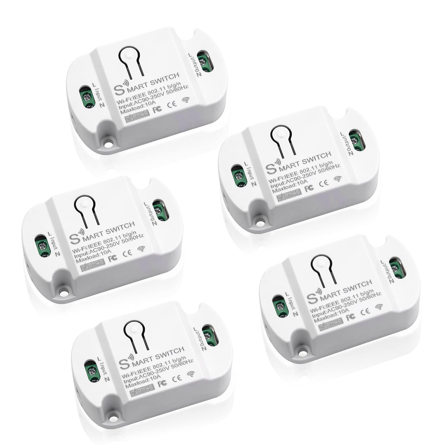 RODOT 10A KR2201WB Wi-Fi Wireless Smart Basic Switch for Smart Home Smart Life APP Compatible with Alexa  Google Home Assistant No Hub Required Support DIY Module (5-Pack)