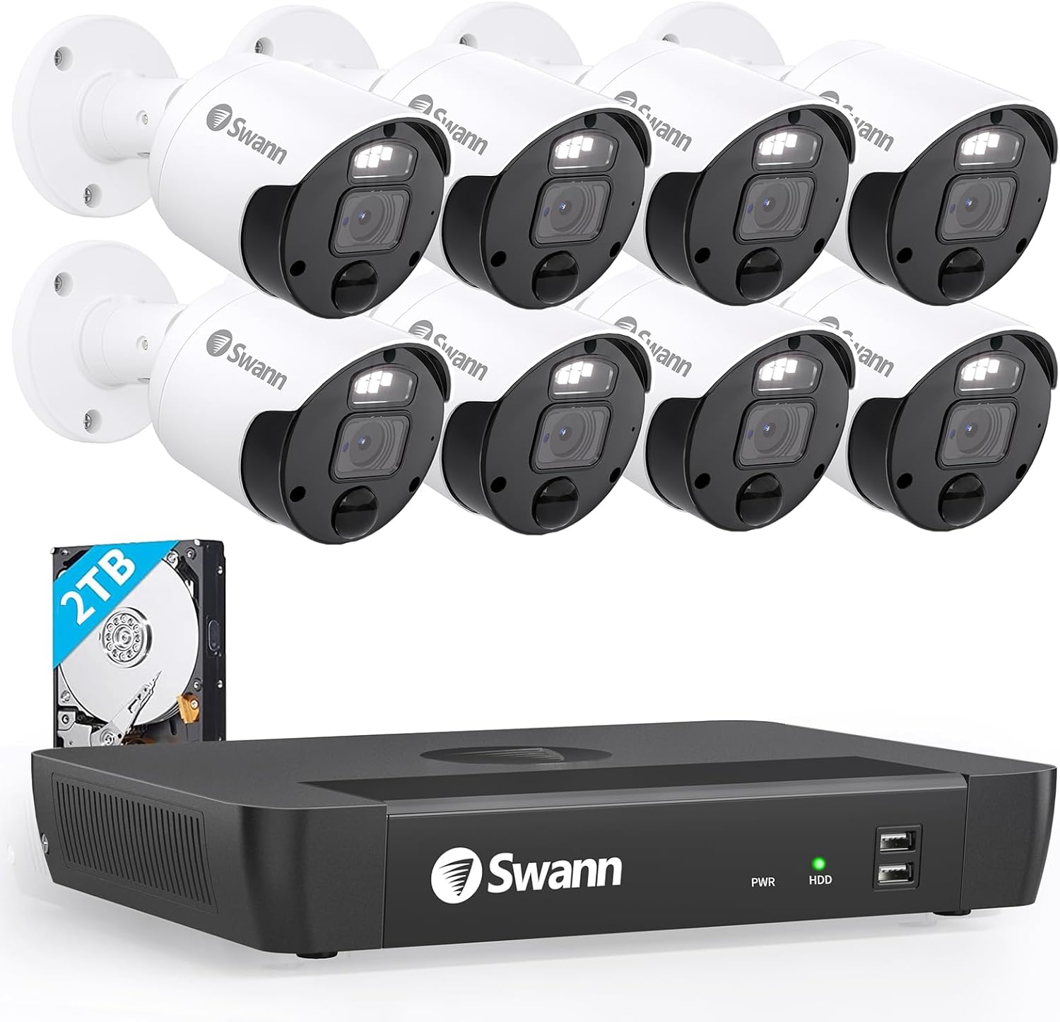 Swann Home Security Camera System with 2TB HDD, 8 Channel 8 Cam, POE Cat5e NVR 4K HD Video, Indoor or Outdoor Wired Surveillance CCTV, Color Night Vision, Heat Motion Detection, LED Light, 876808 : Electronics